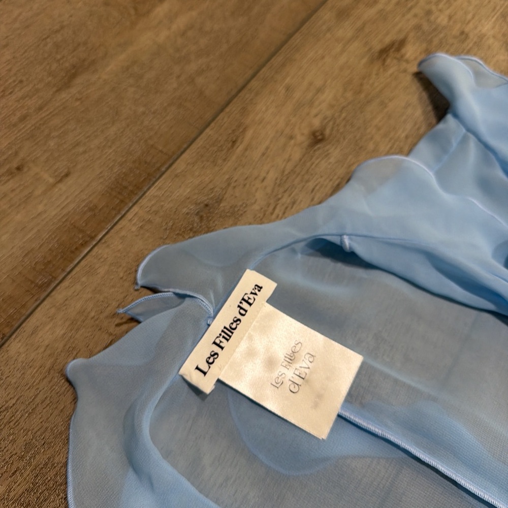 Les Filles D’eva sheer ruffled blouse in blue - Picture 3 of 7